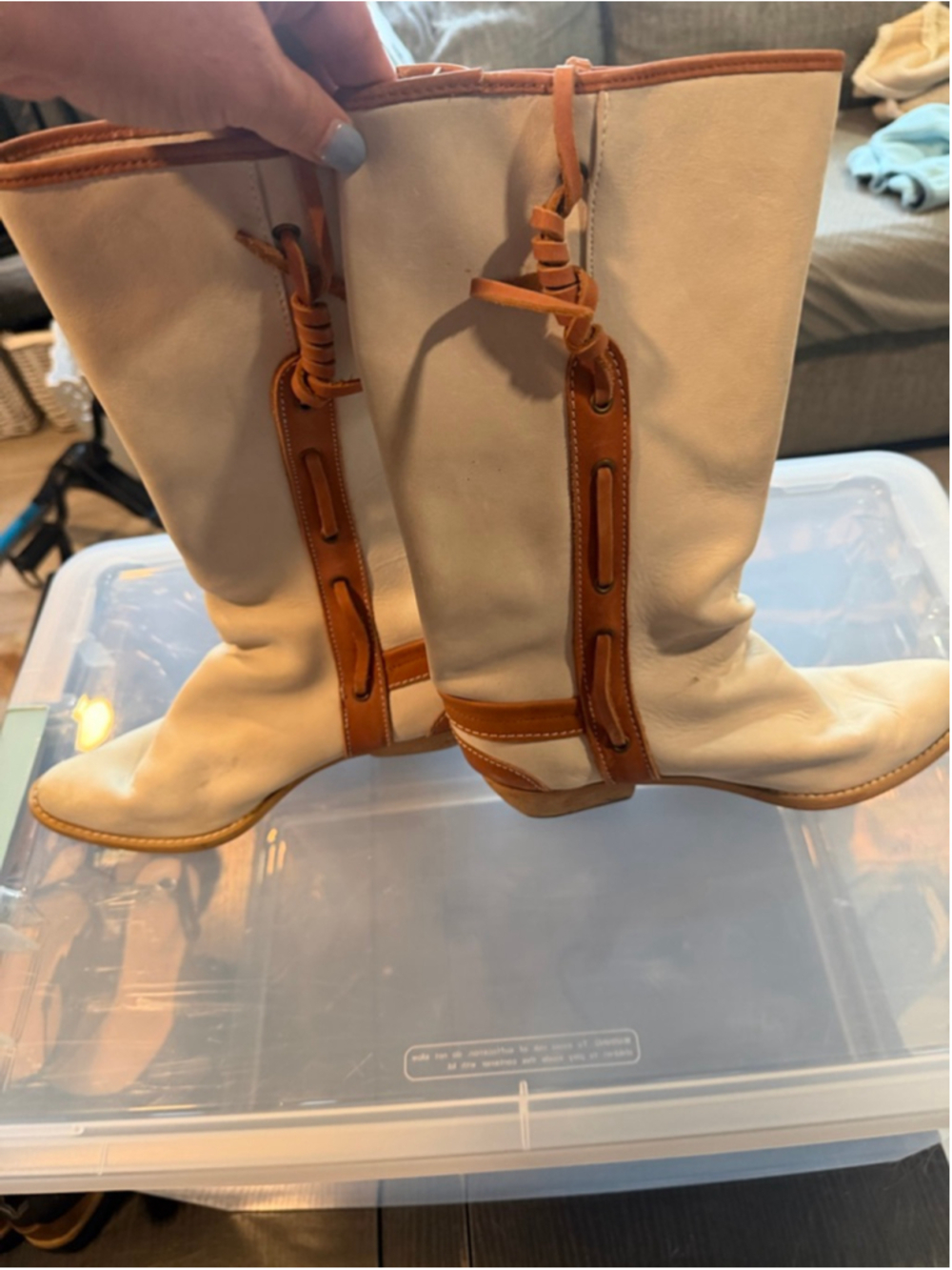 Women's Unbranded Beige & Brown Heeled Boots Size 9 - Picture 5 of 5